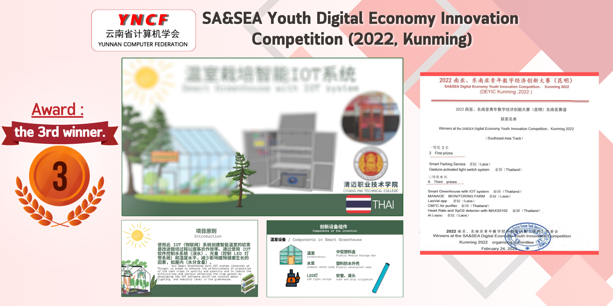 SA&SEA Youth Digital Economy Innovation Competition (2022, Kunming) Award: The 3rd winner 3