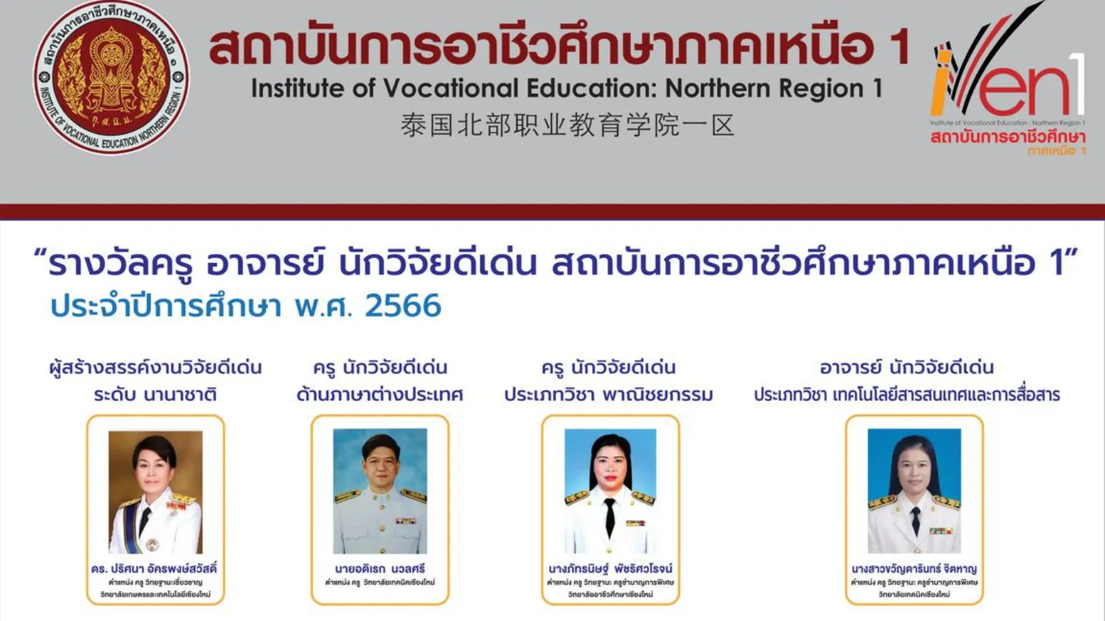 ครูดีเด่นด้านนวัตกรรม สถาบันการอาชีวศึกษาภาคเหนือ 1 ประจำปีการศึกษา 2567
