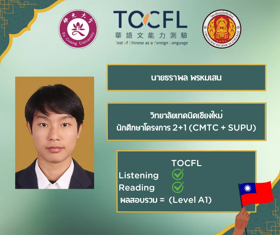 นาย ธราพล พรหมเสน (แผนกเทคโนโลยีสารสนเทศ) เข้าศึกษาต่อมหาวิทยาลัยเทคนิคและวิศวกรรมเสฉวน