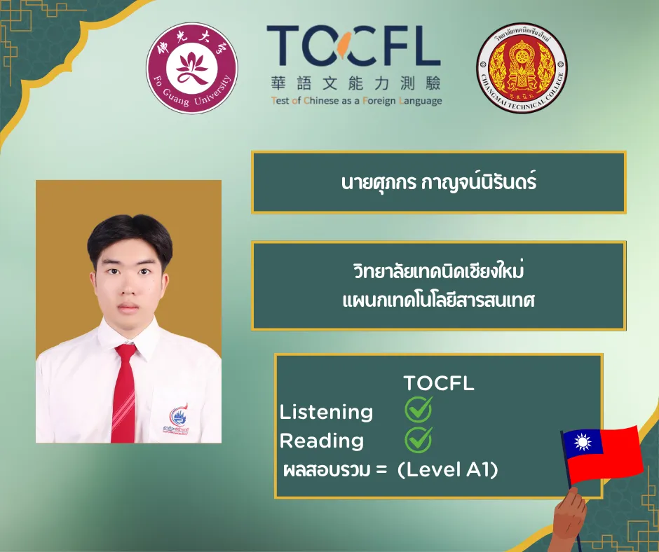 นาย ศุภกร กาญจน์นิรันดร์ (แผนกเทคโนโลยีสารสนเทศ) เข้าศึกษาต่อมหาวิทยาลัยเทคนิคและวิศวกรรมเสฉวน